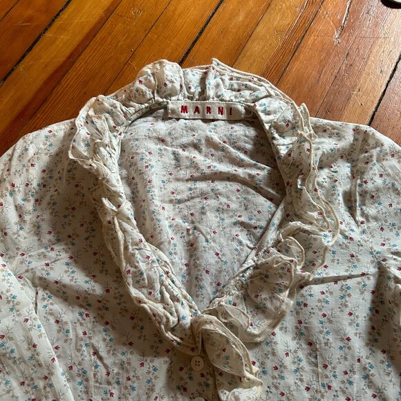 MARNI Floral Ruffle Blouse - Size M (40 IT) - Cream With Flowers - Picture 2 of 6